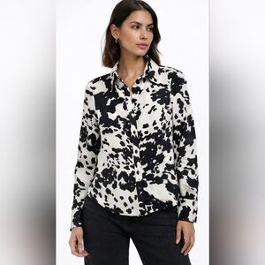 NWT Zara Cow Print Monochrome Button Down Shirt Size Medium PTP 19